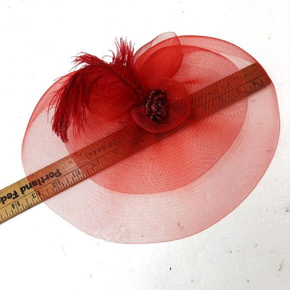Red Mesh Fascinator Hat - Picture 10 of 11